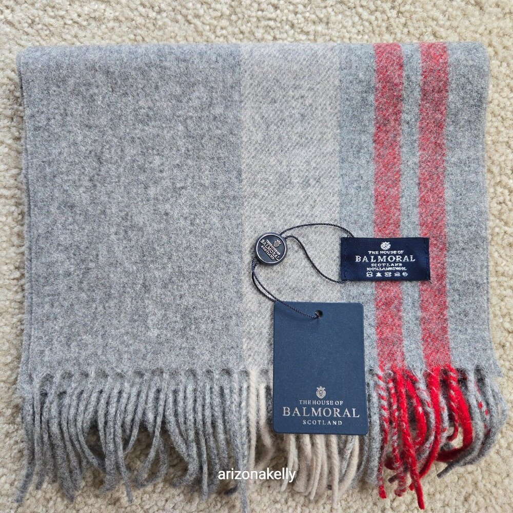 NWT Balmoral Lambswool Scarf Grey Check (Johnston) Scotland - Picture 10 of 10